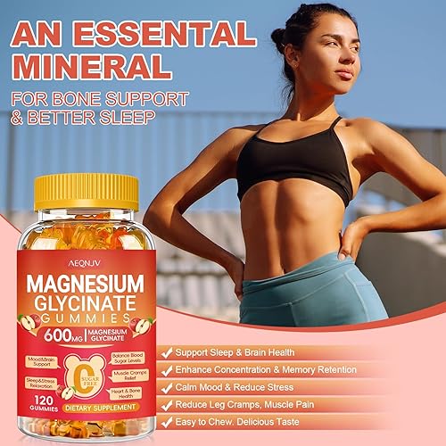 Miniatura 7 de Gomitas de glicinato de magnesio de 600 mg de alta absorción, glicinato de magnesio para mujeres y hombres con vitamina D, B6 y CoQ10 para adultos y