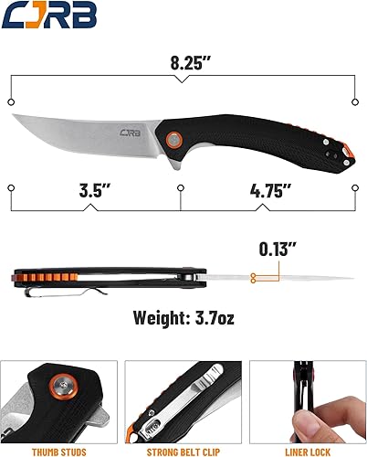 Vista 23 de CJRB Cuchillo plegable Gobi (J1906) AR-RPM9 Acero en polvo G10 Mango EDC Cuchillo de bolsillo Azul Hoja AR-RPM9 actualizada/mango azul G10