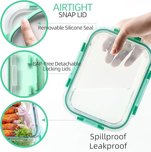 Miniatura 33 de C CREST Contenedores de vidrio para preparación de comidas, [10 unidades] Contenedores de vidrio para almacenamiento de alimentos con tapas, cajas