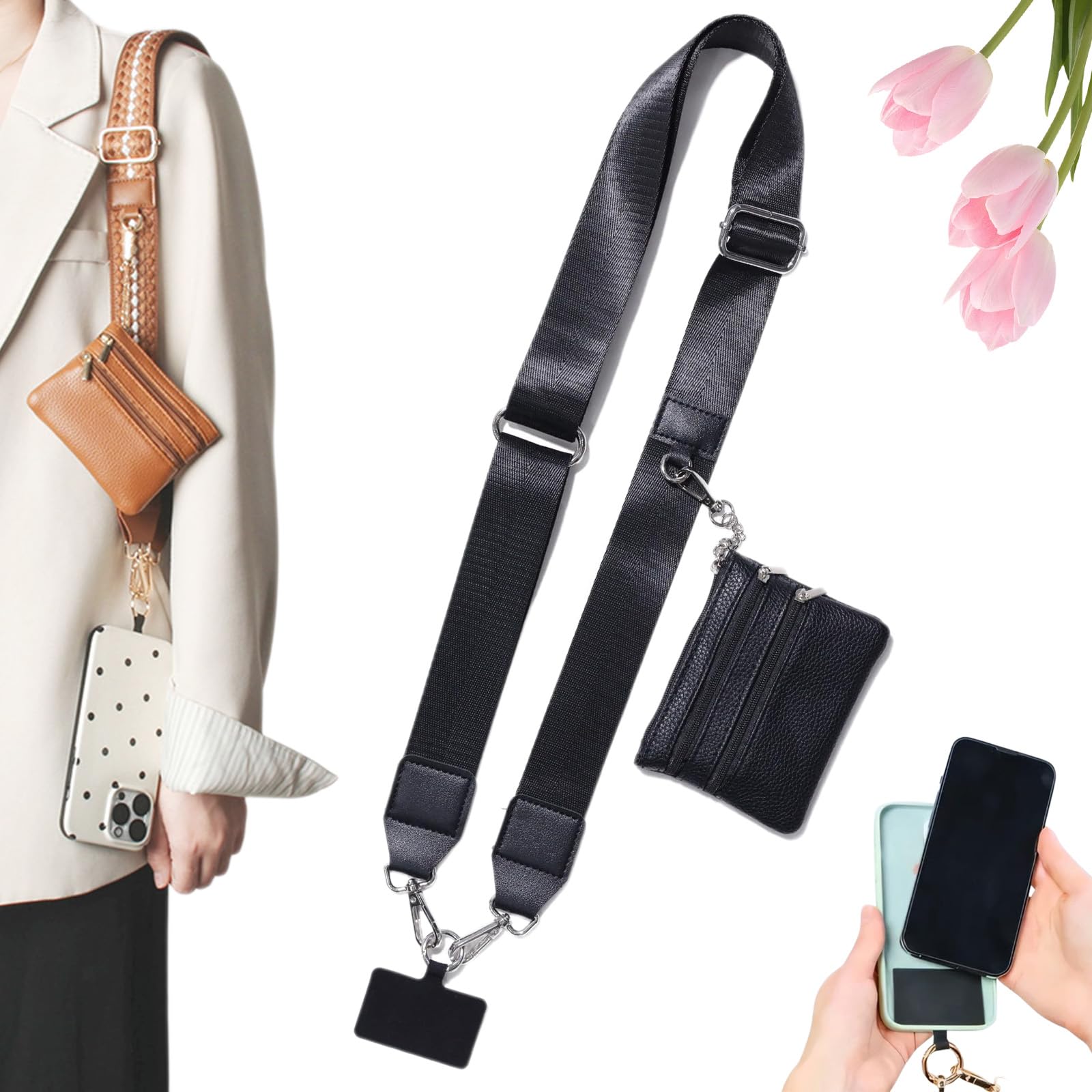 Snrtevu Crossbody Phone Strap With Zippered Pouch, Crossbody Phone Lanyard With Purse, Multifunction Adjustable Phones Strap Crossbodys Anti Theft, Modern Functional, For Travel And Shopping (5)