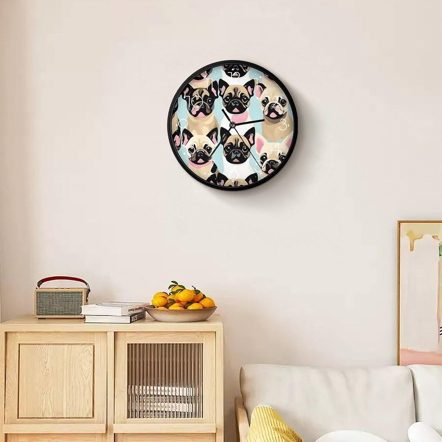 Cute Chihuahua Pug Round Wall Clock Silent Clock 10 Inch image 5