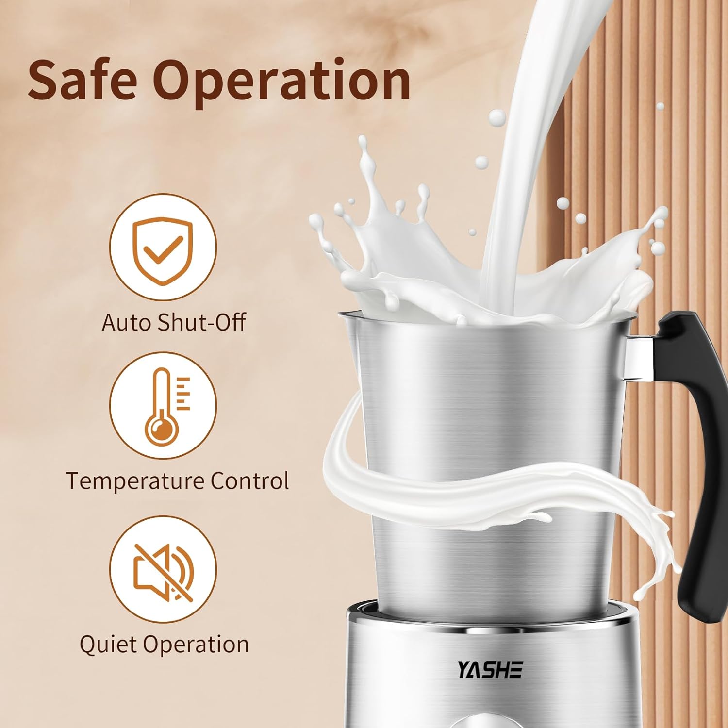 Safe Operation features: Auto Shut-Off, Temperature Control, Quiet Operation