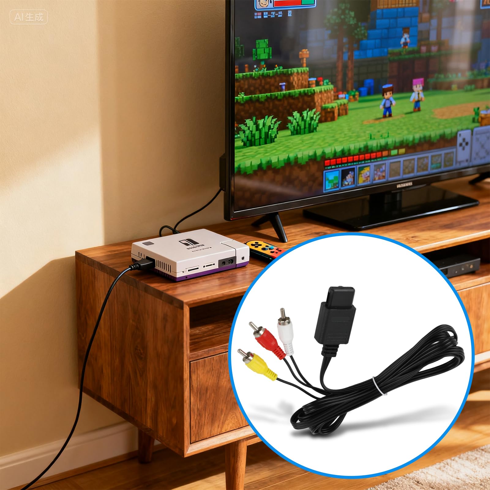 Cavo Audio Video RCA per GameCube, N64 e SNES - Cavo AV Stéréo di 1.75m (5.8ft) per Collegamento Facile a TV e Monitor - Audio e Video di Alta Qualità