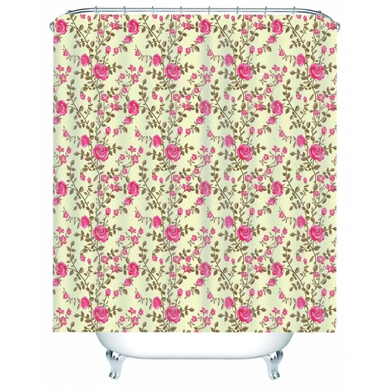 Rideau de douche fleurs de pivoine rose rouge pour une décoration de salle de bain fleurie et zen