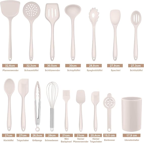 Homikit Silicone Kitchen Utensil Set 16 Pieces Khaki Kitchen Utensils