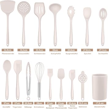 Homikit Silicone Kitchen Utensil Set 16 Pieces Khaki Kitchen Utensils