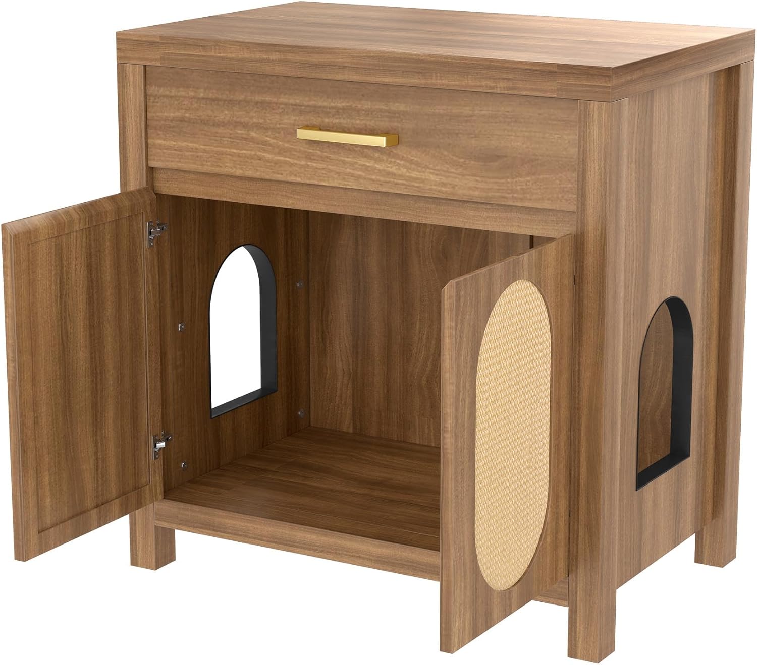 31.5” Cat Litter Box Furniture, Hidden Litter Box Furniture with Storage & Scratching Board Doors, Enclosed Wood Cat House, Boho, Suitable for Living Room Bedroom, Easy Assembly (Espresso)