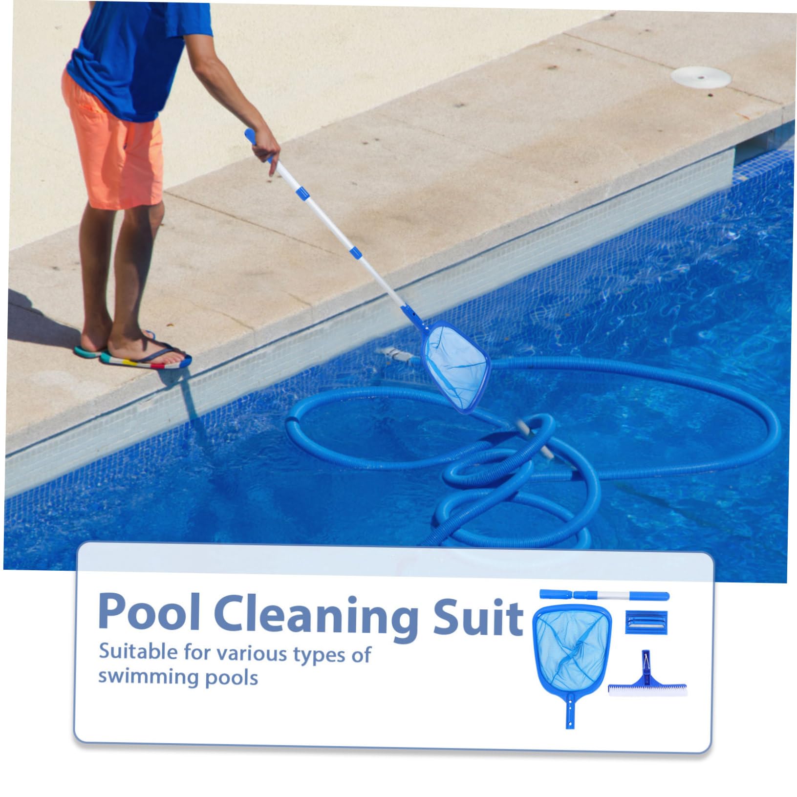 Toddmomy Kit de Limpieza de Piscinas con Poste Telescópico y Rastrillo de Malla para Spas, Equipo de Limpieza Eficaz para Decoración Verano y Mantenimiento de Piscinas Públicas
