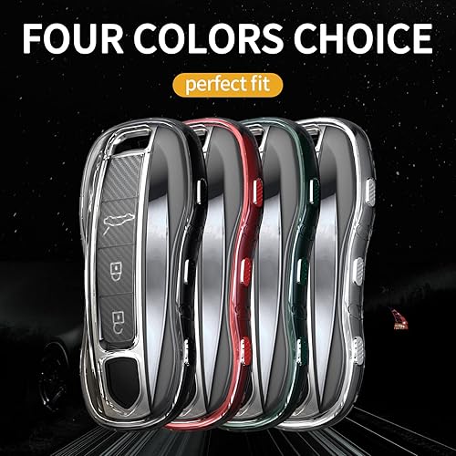 Miniatura 6 de TANGSEN Funda para llavero de TPU compatible con Porsche 911 Cayenne Panamera TAYCAN transparente textura de fibra de carbono de 3 y 4 botones