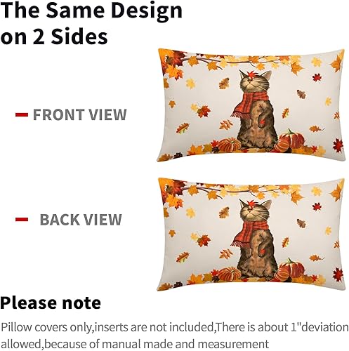 Miniatura 4 de Juego de 2 fundas de almohada lumbar de otoño de 12 x 20 pulgadas con hojas de arce naranja y calabaza, juego de 2 fundas de cojín de lino de Acción