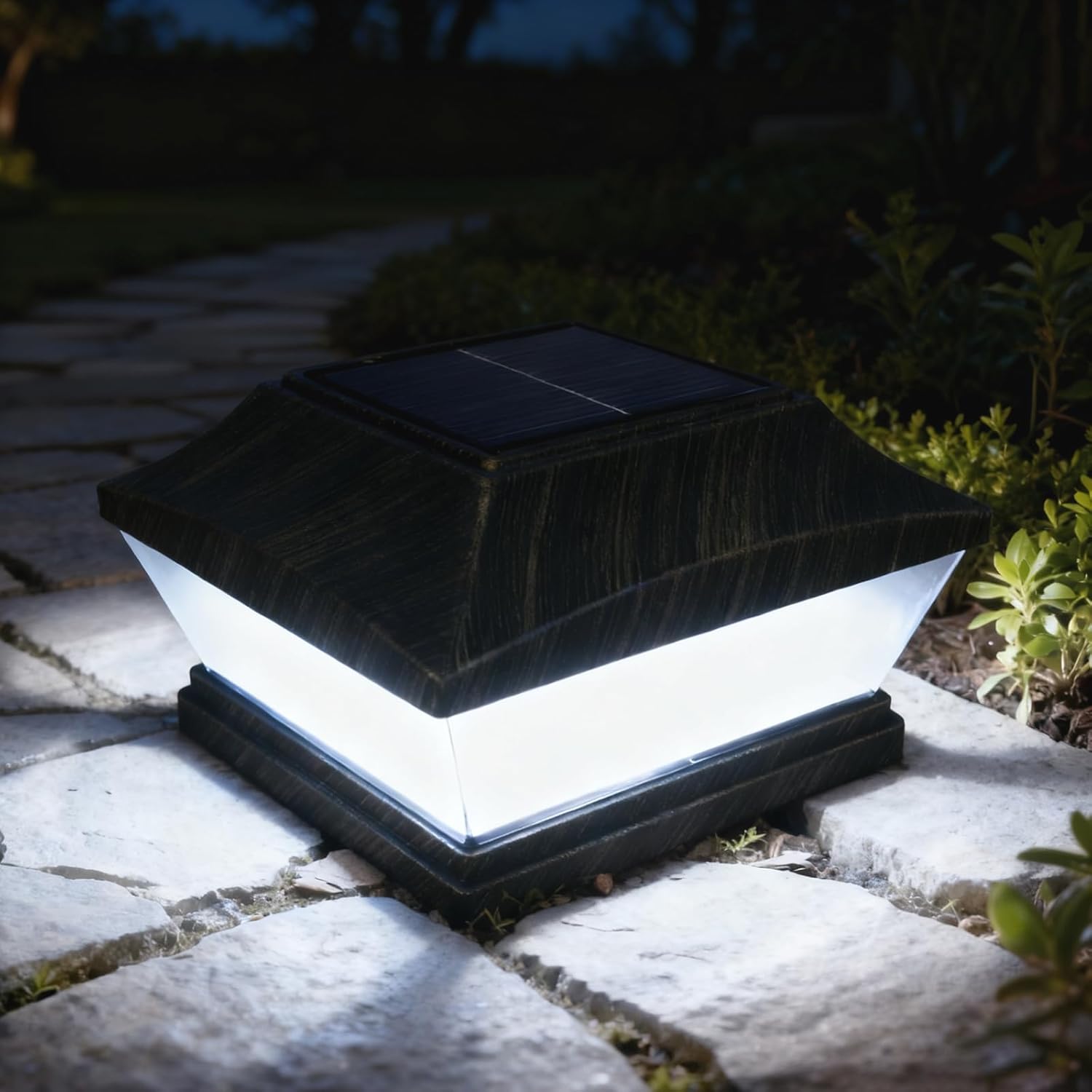 Solar Post Cap Lights Outdoor, 6x6 & 4x4 LED Deck Post Light with Dusk to Dawn Sensor, Bright White Waterproof Solar Pillar Fence Cap for Deck Patio Garden, No Wiring, Brushed Copper, 4 Pack