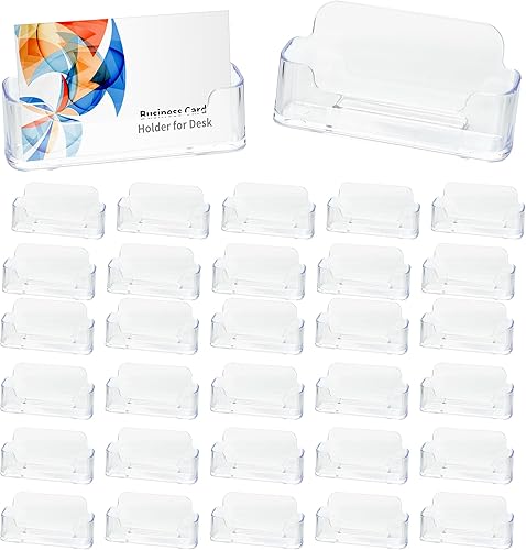 Paquete de 50 soportes transparentes para tarjetas de visita, soporte acrílico para tarjetas de visita de escritorio, soporte de plástico para