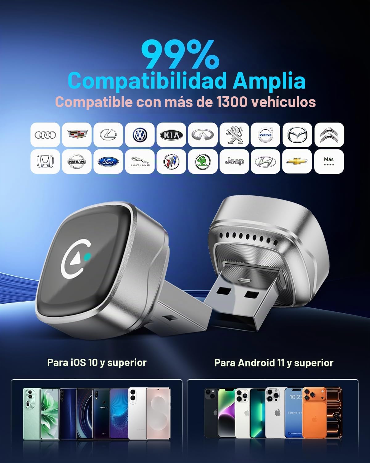 Spedal 2026 Adaptador CarPlay & Android Auto Inalámbrico Ultra Compacto, WiFi 6 y Bluetooth 5.3, Conexión Automática 3-5s, USB-C/A, Compatible con iOS 10+ y Android 10+, Estable y Fluido (Ultra Mini)