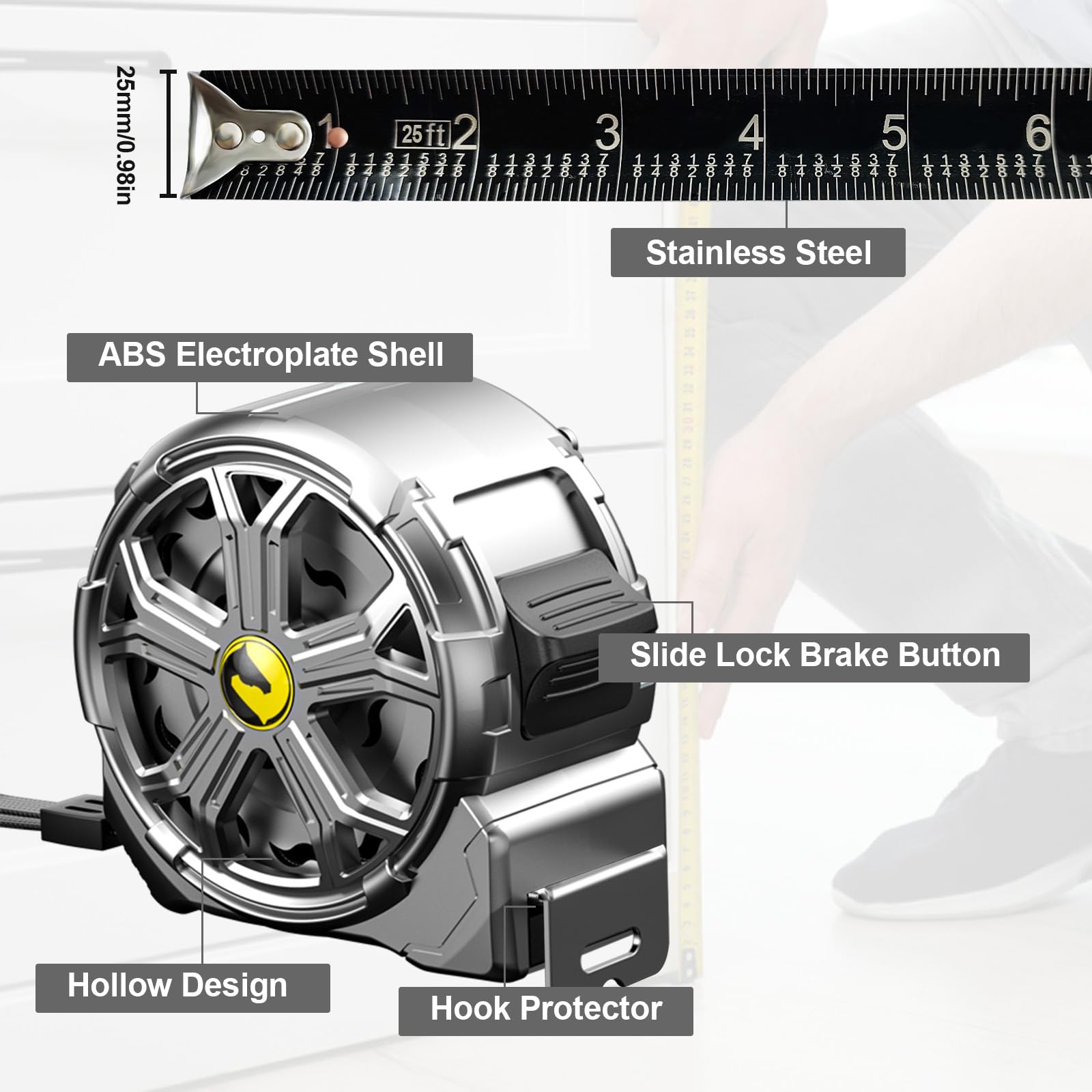 25ft Stainless Steel Tape Measure, Waterproof & Rustproof for Construction — Amazon image 6