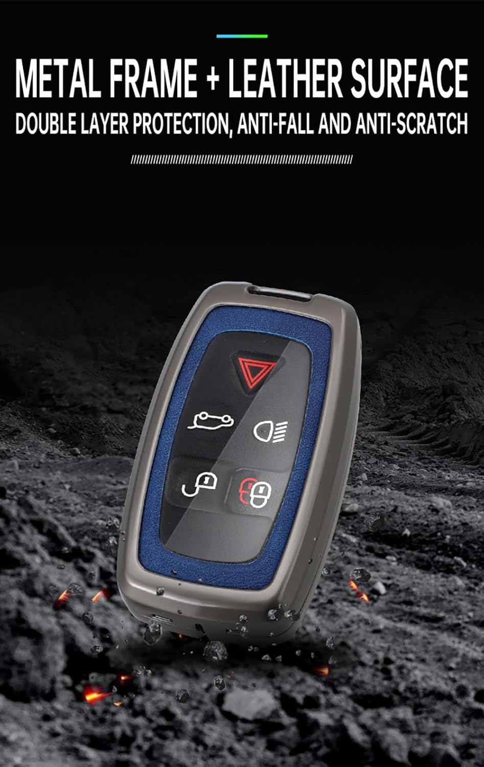 SANRILY PU Leather Key Fob Cover Case Compatible with Land Rover LR4 Fit for Range Rover Sport 2010 2011 2012 2013 Keyless with Leather Keychain Black-green - Image 7