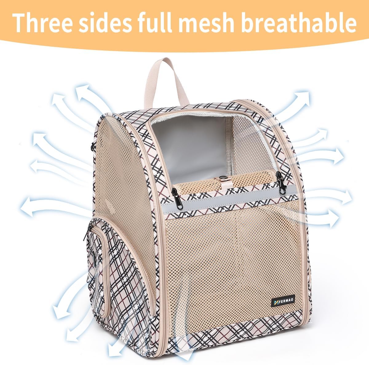 cat backpack carrier for small dogs and medium cat puppy kitten bunny pet carrier backpack collapsible with fully ventilated mesh with safety leash (khaki, 12.9" l x 10.62" w x 15.5" h - m) khaki medium