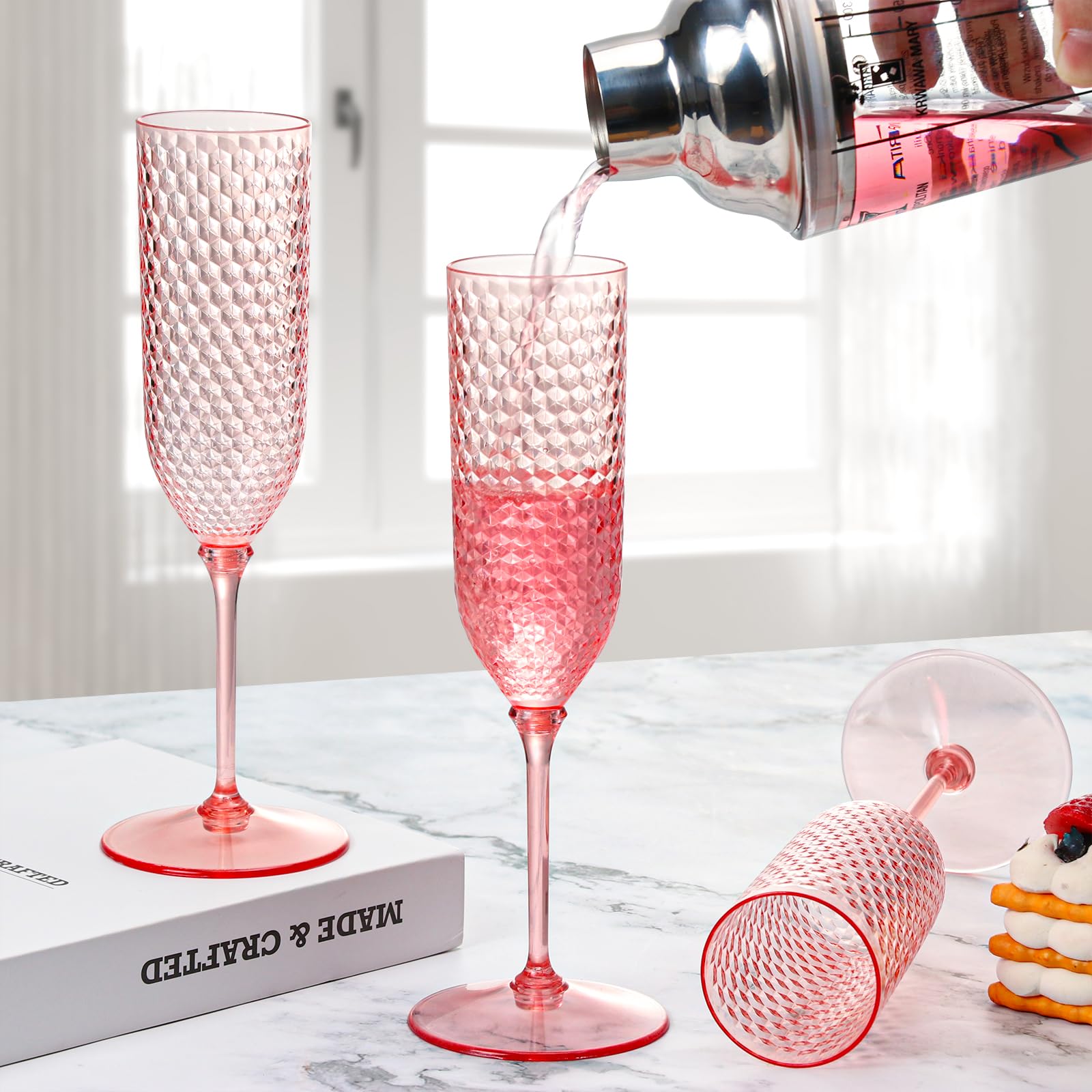 Paquete de 48 copas de champán desmontables de 2 piezas de 5.5 onzas, de plástico irrompible, copas de champán de Mimosa, tazas de champán con tallo reutilizables para brindis de vino para aniversario