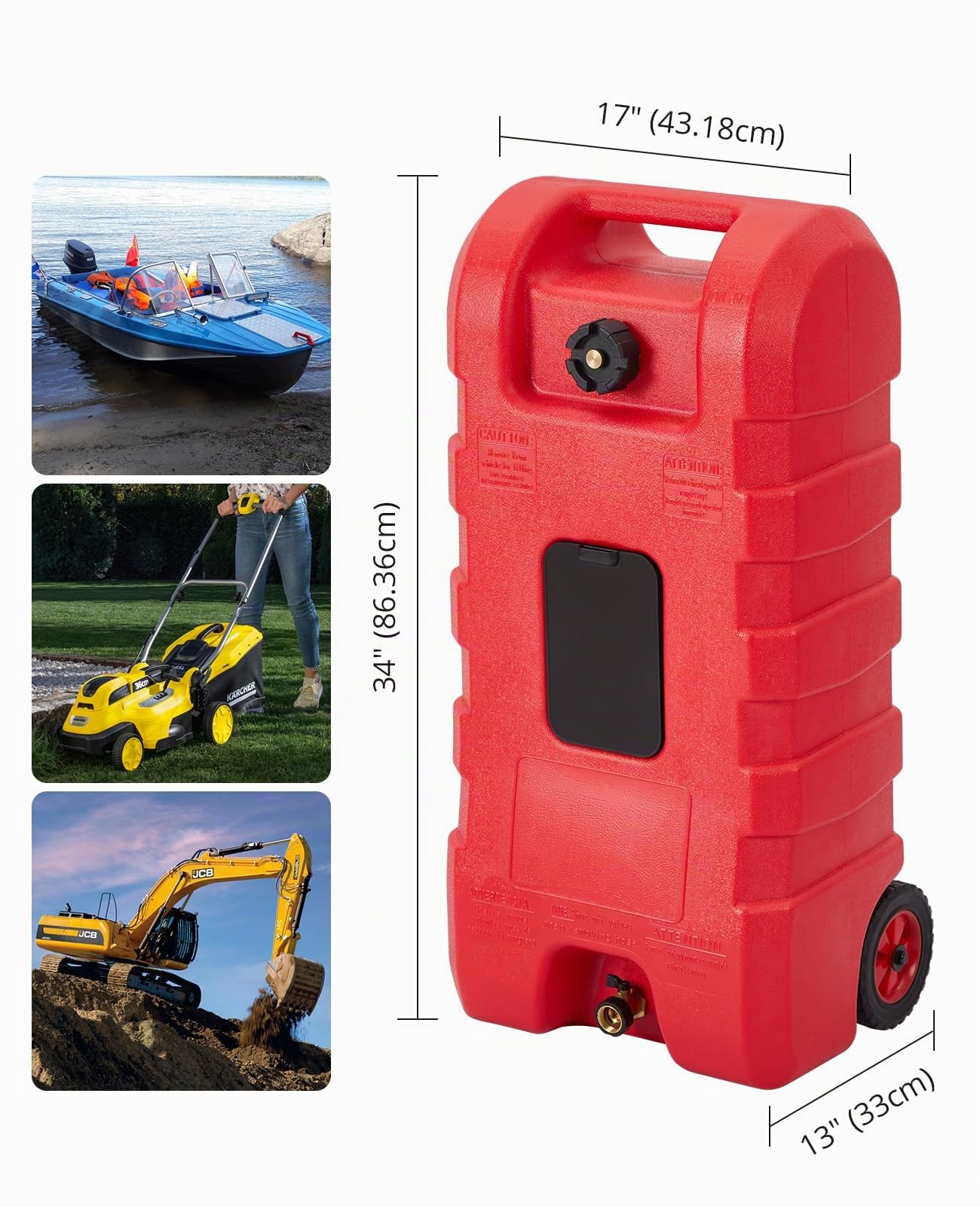 Serbatoio carburante portatile 57L con pompa a sifone manuale – tubo da 3 m e ugello per benzina/diesel, portata 7,5 l/min – Robusto serbatoio con valvola di chiusura e trasferimento rapido (rosso)