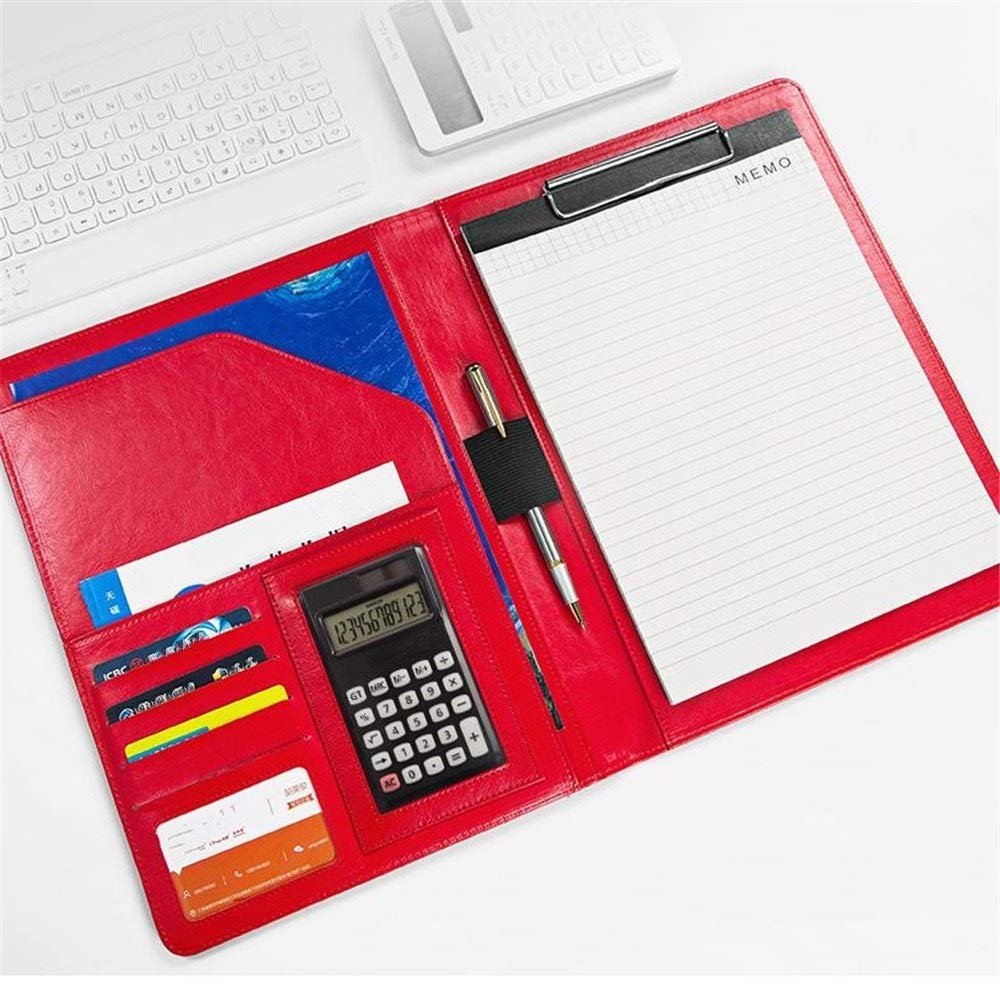 Cartella professionale per conferenze, in pelle PU, con cerniera, con combinazione, ad anelli, per interviste, lavoro, nero e rosso, borsa per documenti aziendali (rosso, 335 x 240 mm)