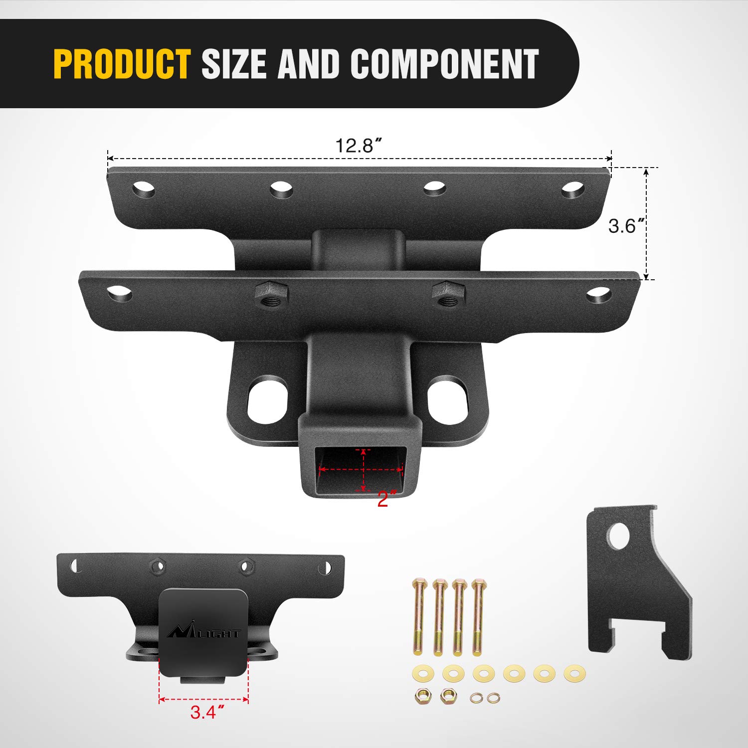Nilight 2 Inch Rear Bumper Tow Trailer Hitch Receiver Kit Compatible