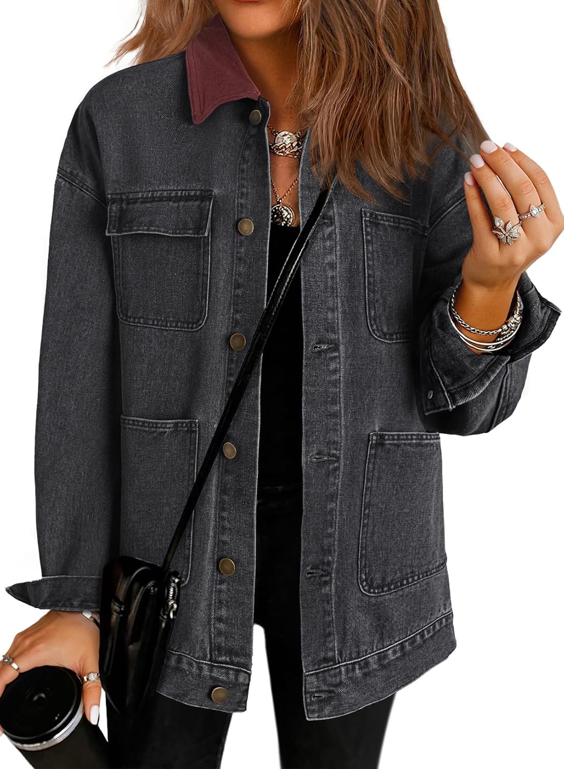 Dokotoo Jean Jacket Women Trendy Fall Fashion Long Sleeve Denim Jacket Color Block Barn Jackets Oversized Coat 2025