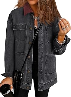 Dokotoo Jean Jacket Women Trendy Fall Fashion Long Sleeve Denim Jacket Corduroy Collar Barn Jackets Oversized Coat 2025