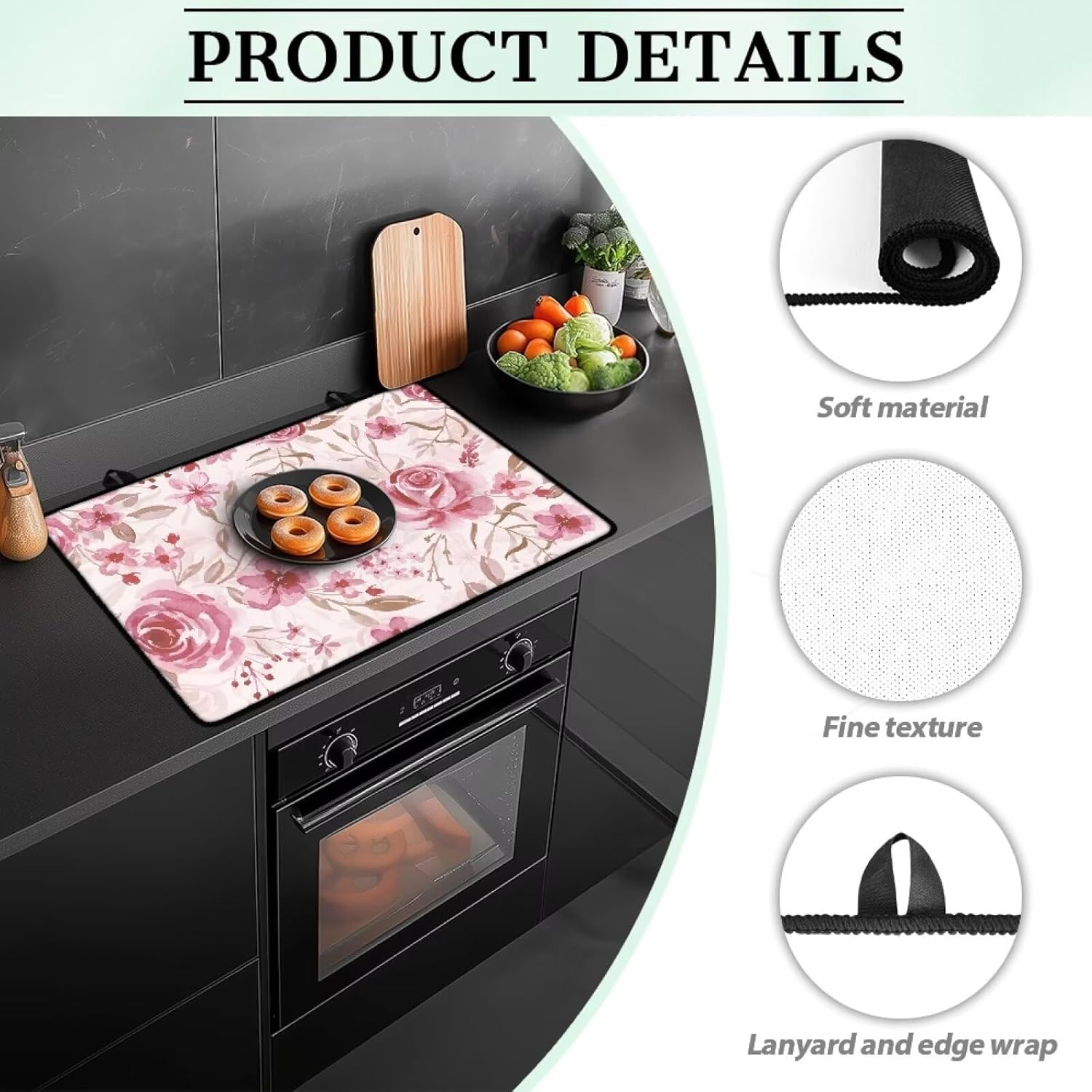 Pink Rose Stove Top Covers for Electric Stove, Glass Stove Top Cover Protector, Thick Induction Cooktop Protector,Dish Drying Mat,Cooktop Parts & Accessories