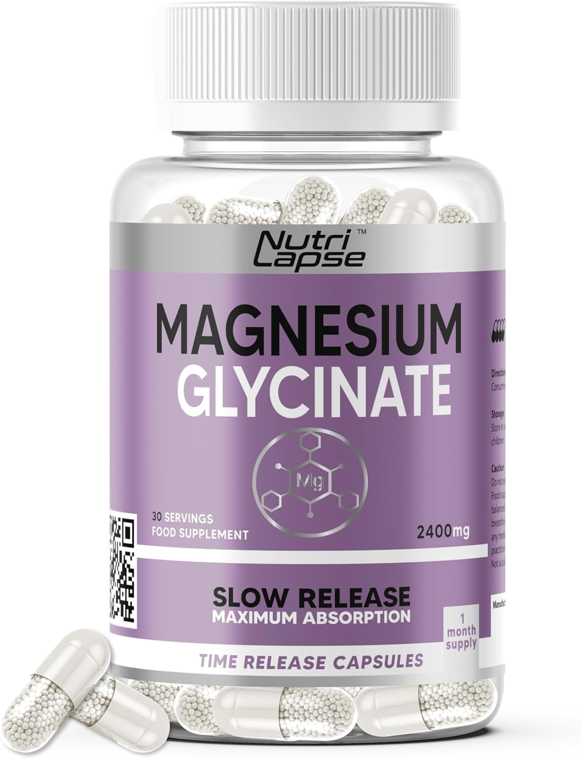 Magnesium Glycinate 120 Capsules – High Strength, Granular Technology, Sustained Slow Release for Maximum Absorption – 2400mg Delivering 340mg Elemental Magnesium per Serving