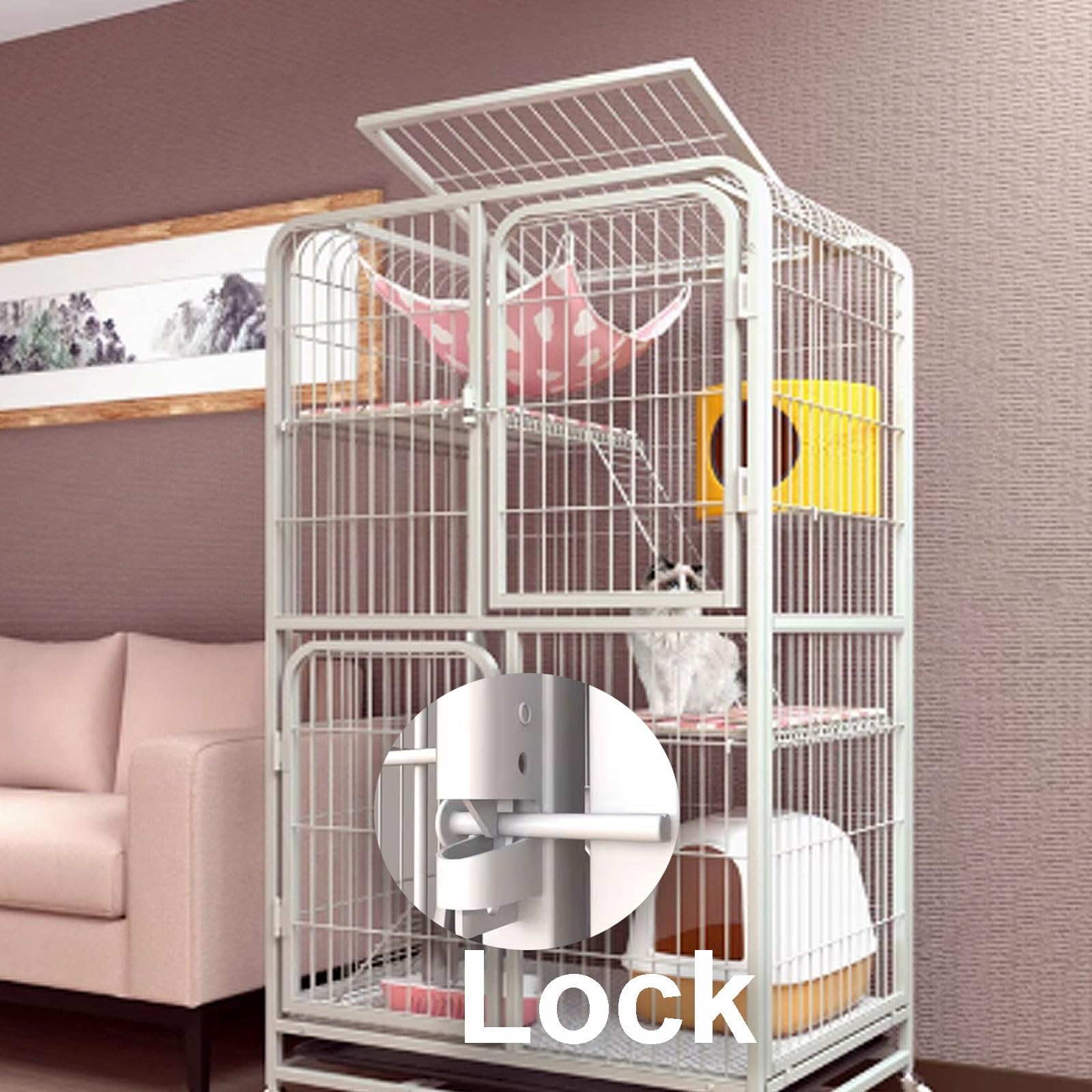 Gabbie per Gatti da Interno, recinto per Gatti con Copertura Superiore, recinto per Gatti da Interno Catio su Ruote, trasportino per Gatti con Vassoio Estraibile per furetti, cincillà, Coni