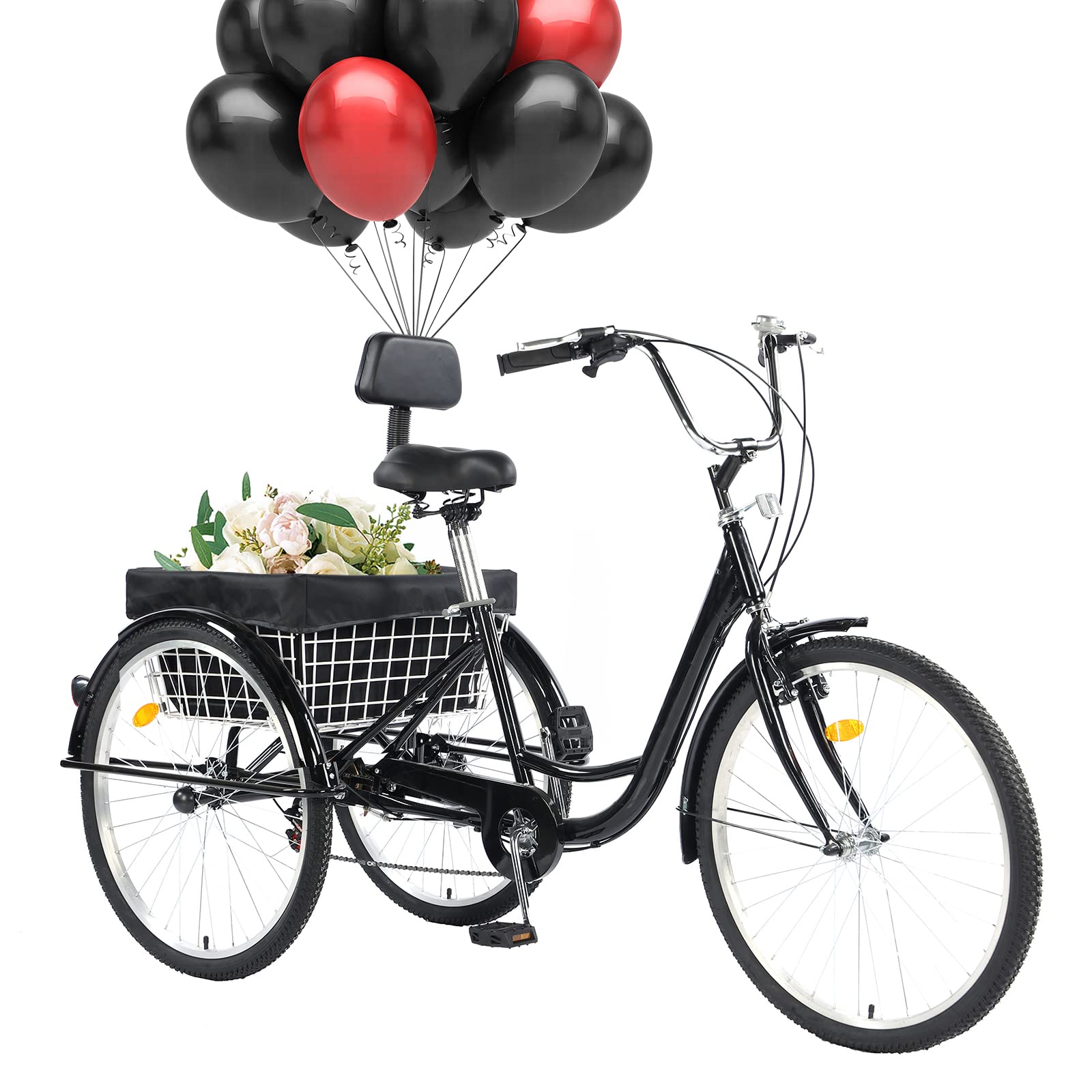 EVGTTI 24/26" Adult Tricycle 7 Speed, 3 Wheel Mountain Trikes, Three Wheeled Bikes with Basket & Backrest Seat for Seniors, Women, Men, Multiple