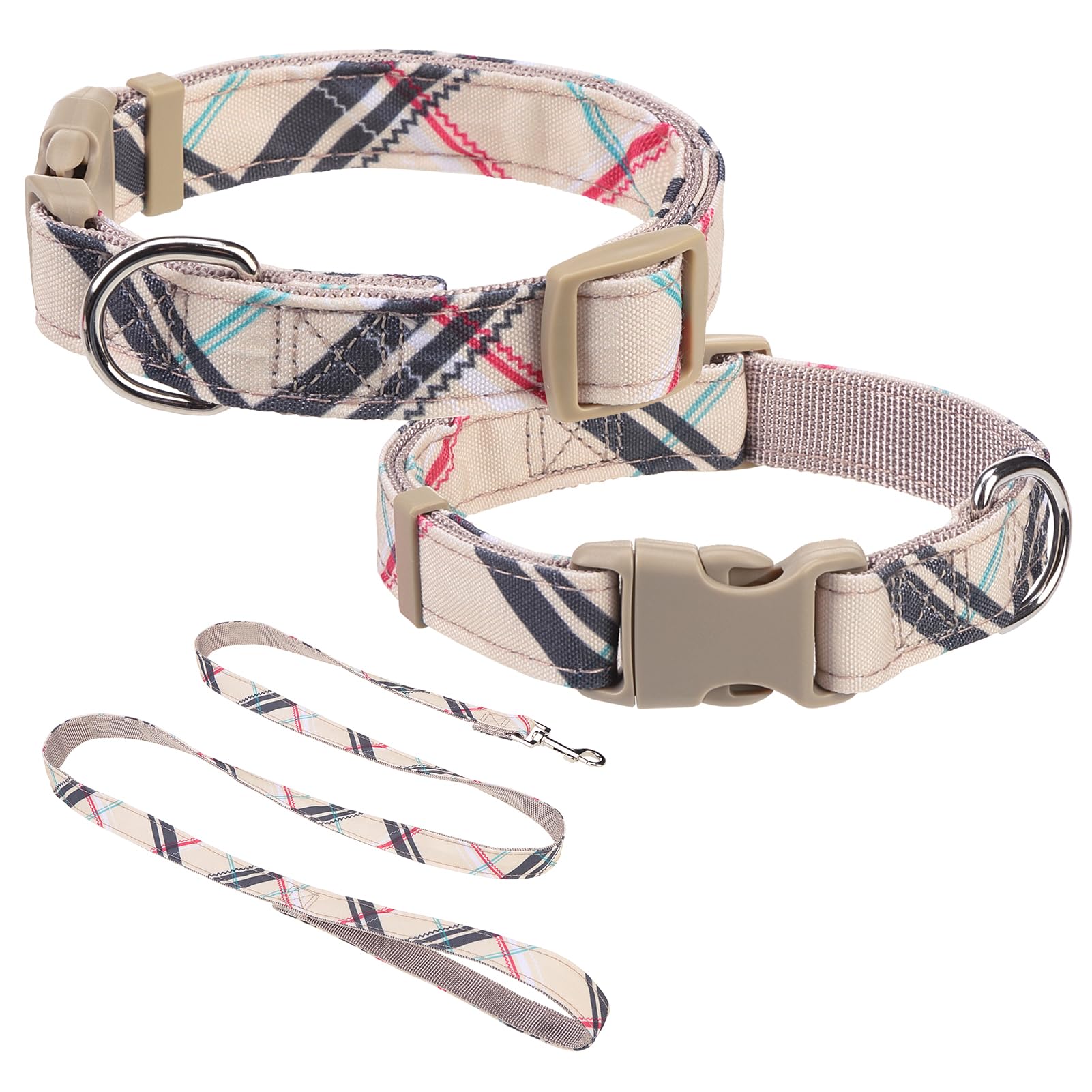 Juego de collar y correa para perro, collares para perros pequeños y medianos, collar ajustable de nailon para cachorros con hebilla para perros hembras machos, collares de mascotas con