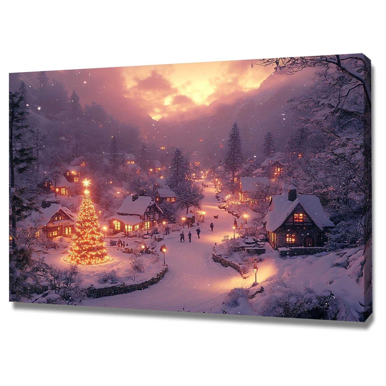 AMXBZC Pictures Christmas Decoration Christmas Landscape Night For Bedroom Living Room Decorative Picture Canvas Decorative Modern Decoration(white80x120cm Framed