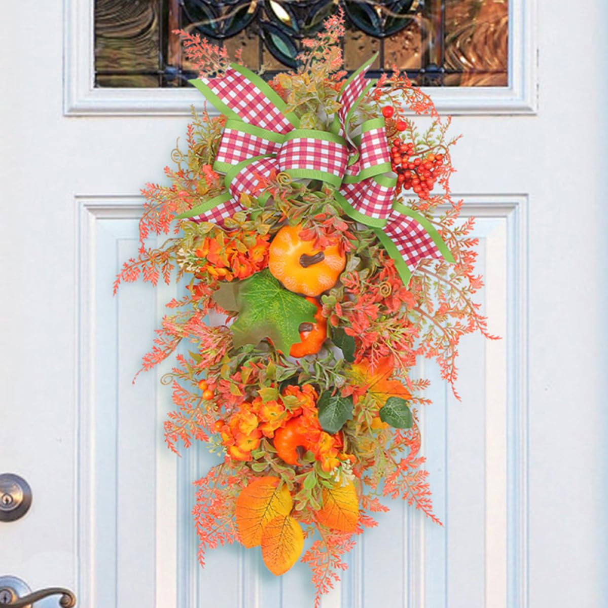 FRCOLOR Guirnalda Colgante para Puerta de Entrada Calabaza de Plástico y Tela, Adorno para Fiesta de Acción de Gracias, Resistente y Fácil de Colgar
