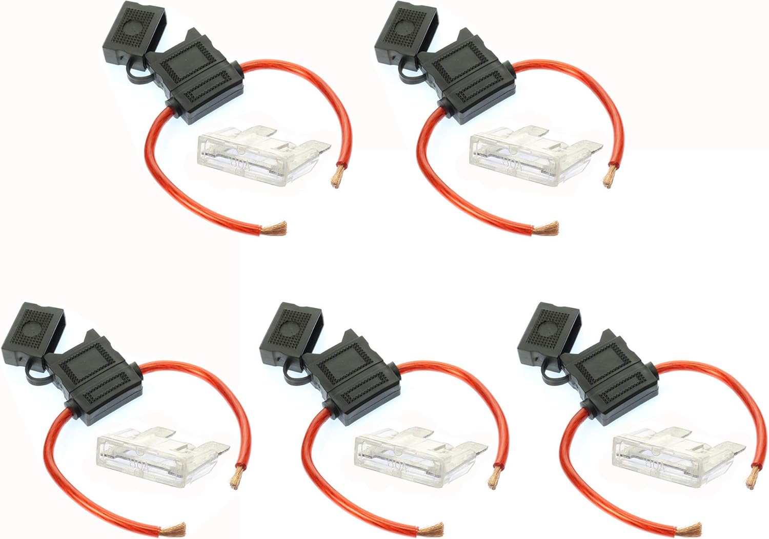 VOODOO 8 Gauge Maxi Inline Fuse Holder Fuseholder with Cover and 80 Amp Fuse (5 Pack)