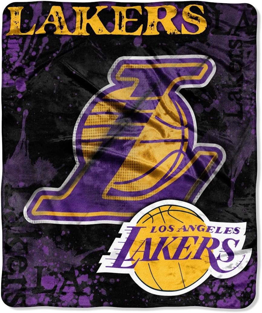 Hall of Fame Memorabilia Los Angeles Lakers 50''x60'' Royal Plush Raschel Throw Blanket - Drop Down Design