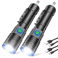 Rechargeable Flashlights High Lumens, Super Bright LED Tactical Torch, Magnetic Flash Light 5 Light Modes, Long Lasting, Dimmable, Clip-On Handheld Linternas for Home, Emergency (2Pack)