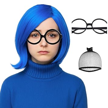 Probeauty Short Blue Wig, Blue Bob Costume Wig for Halloween Cosplay Party