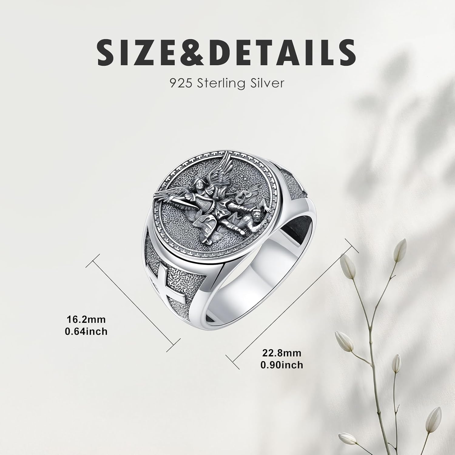 ROMANTICWORK Saint Michael Ring 925 Sterling Silver St Michael Cross Ring Christian Religious Protect Jewelry for Men Size 8 - Image 5