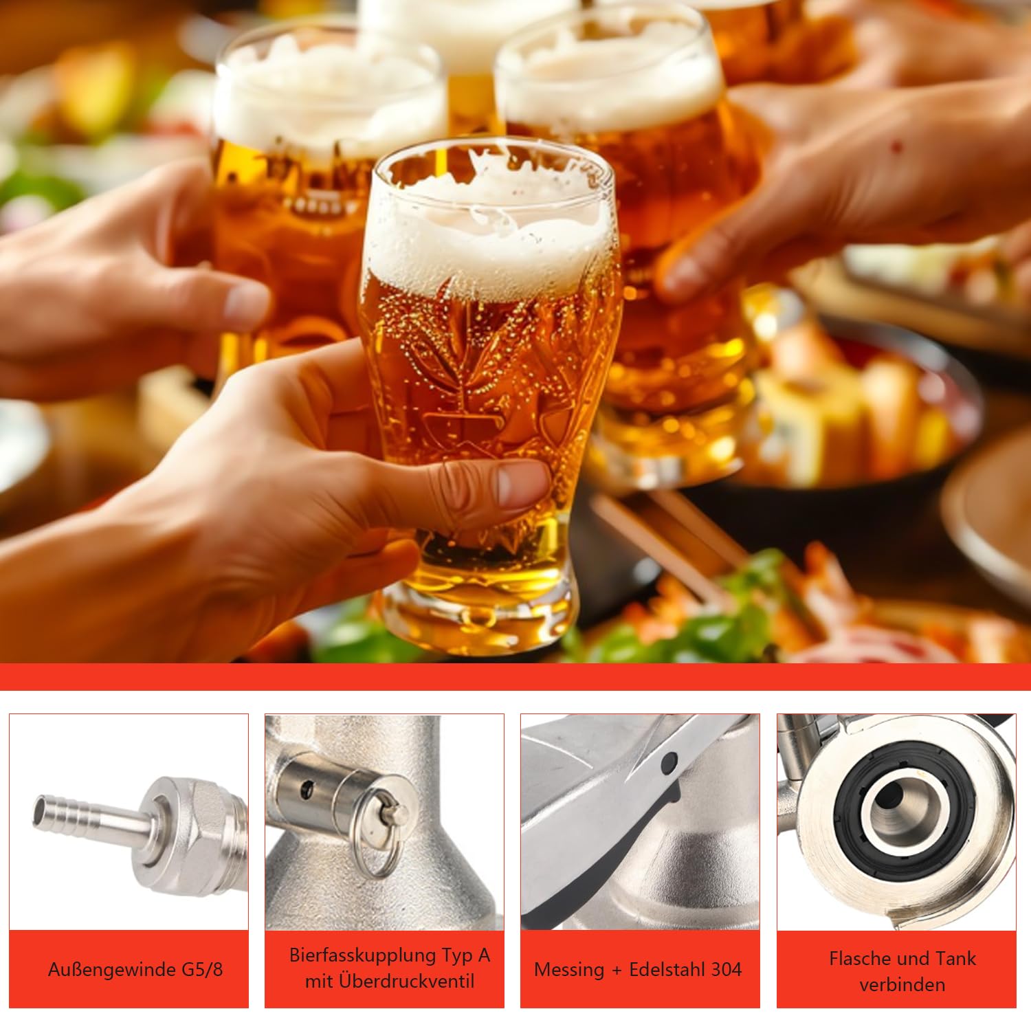 Tappo a becco tipo A, rubinetto piatto per birra, 5/8", in acciaio inox, con valvola di scarico della pressione per birra, vino e bibite