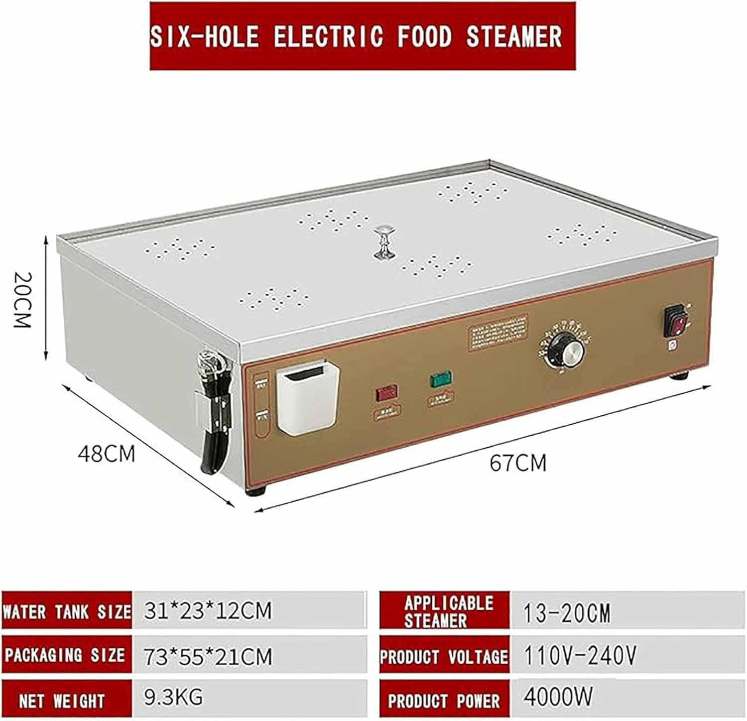 Commercial Electric Steamer For Dim Sum, Steam Buns Of 4 And 6 Holes, Boiling Water Shortage Alarm Dry And Independent Water Supply, Temperature Adjustment From 30 To