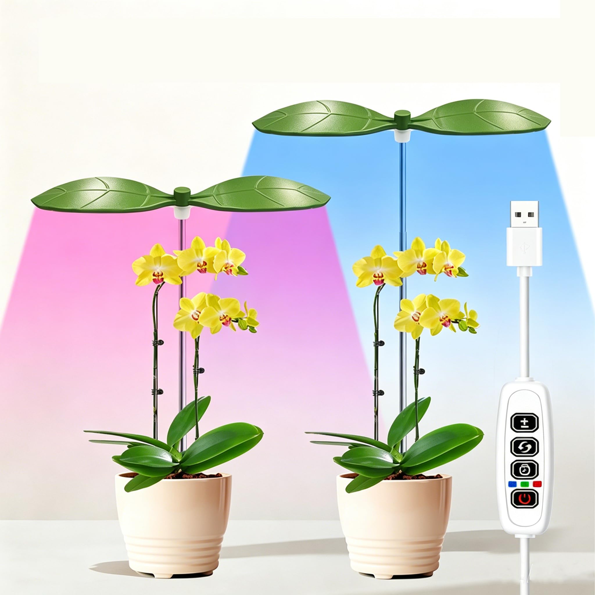 Paquete De 2 Lámparas De Cultivo Para Plantas De Interior, 48 Led De Espectro Completo Con Temporizador (3/9/12 H), Iluminación De 3 Colores Y Altura Ajustable, Para Plantas Pequeñas.