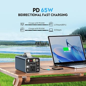 Powdeom 150W Portable Power Station, 155.4Wh Portable Laptop Charger with AC Outlet, DC/USB-C Port, Battery Backup Power Supply for Outdoor Camping Home Outage