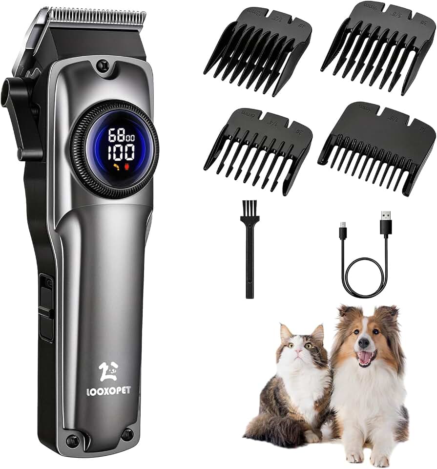 Máquina de Tosar Pet Profissional Cachorros Gatos Sem Fio Silenciosa Com Display