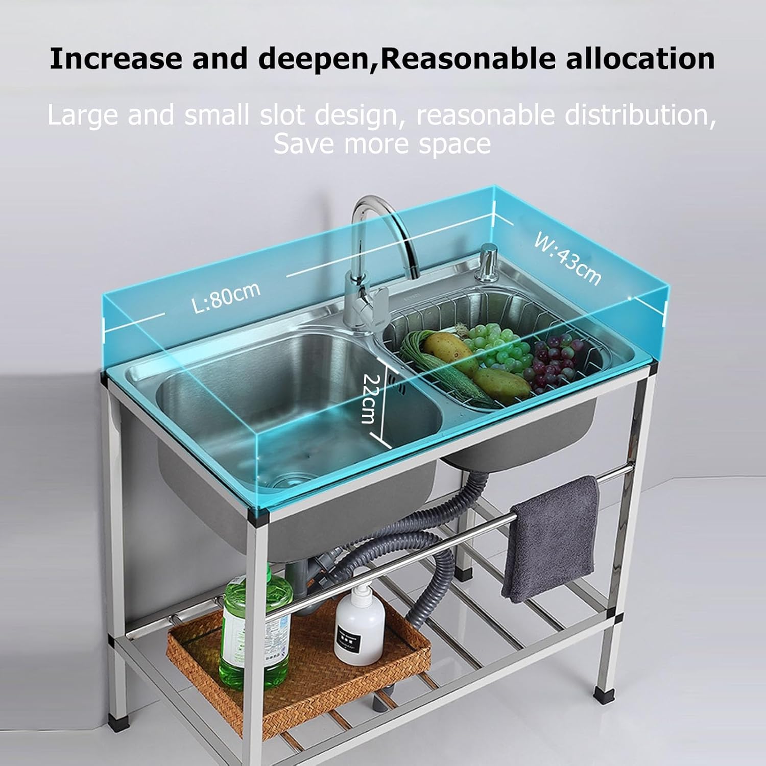Double Sink,Free Standing Catering Commercial Sink,Utility Sinks For A Laundry Room,with Faucet And Drainage Pipe,Easy To Store,for Outdoor Garage Commercial Restaurant Kitchen Laundry Room ( Size : 7