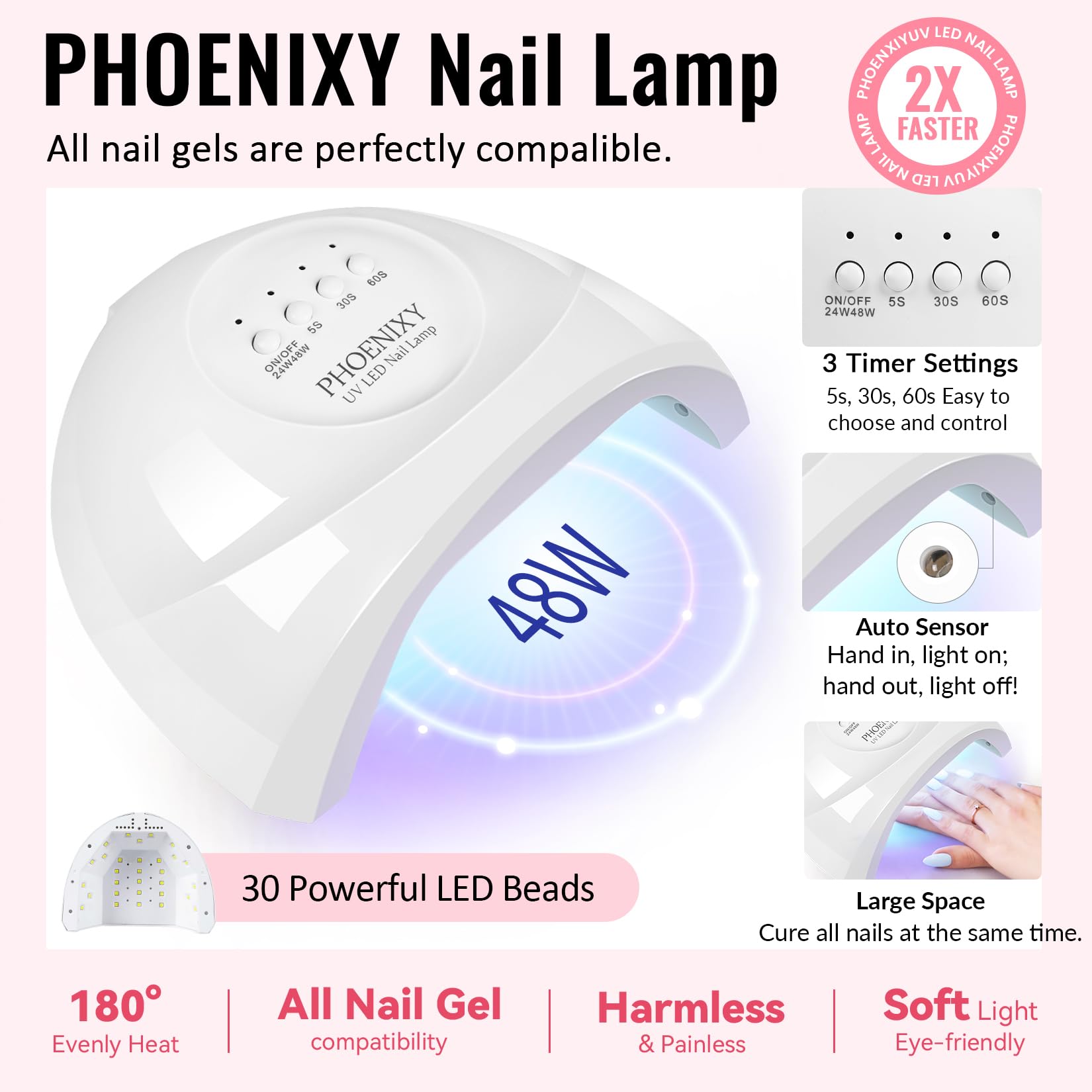 Phoenixy Kit Uñas Semipermanentes con 48 W Lámpara LED, 45 Colores Uñas Semipermanentes Kit Completo con Base y Top Coat Kit de Manicura de Regalo