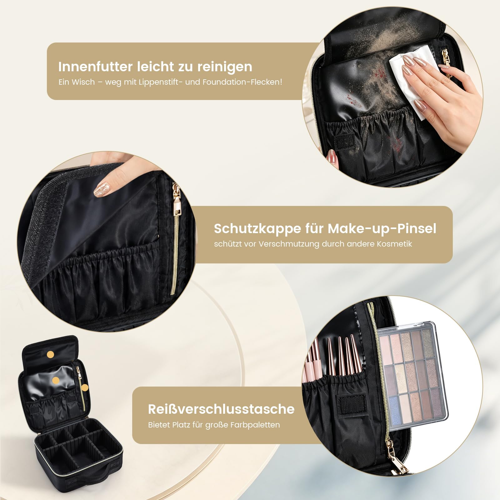 Kosmetiktasche Damen Make up Tasche Make up Koffer Kosmetikkoffer Kleine Schminktasche Schminkkoffer Make up Organizer Tasche Make up Bag mit Verstellbaren Teiler,Schwarz