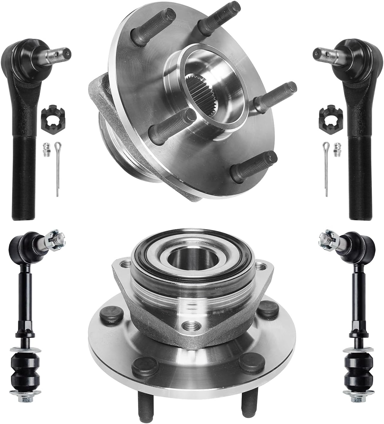 Detroit Axle - Front Wheel Hub & Bearing Assembly Outer Tie Rod Ends Sway Bars for 1998-1999 Dodge Ram 1500 4WD w/ABS