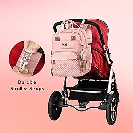 Dikaslon Diaper Bag Backpack with Portable Changing Pad, Pacifier Case and Stroller Straps, Large Unisex Baby Bags for Boys Girls, Multipurpose Travel Back Pack Moms Dads, Pink