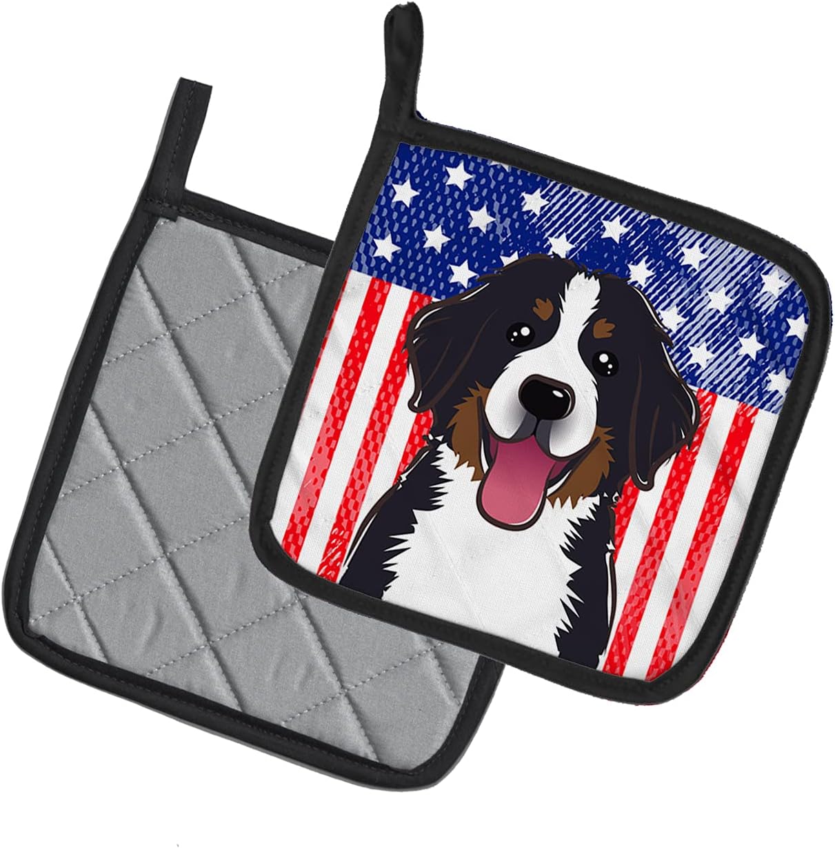 Caroline's Treasures BB2167PTHD American Flag and Bernese Mountain Dog Pair of Pot Holders Kitchen Heat Resistant Pot Holders Sets Oven Hot Pads for Cooking Baking BBQ, 7 1/2 x 7 1/2
