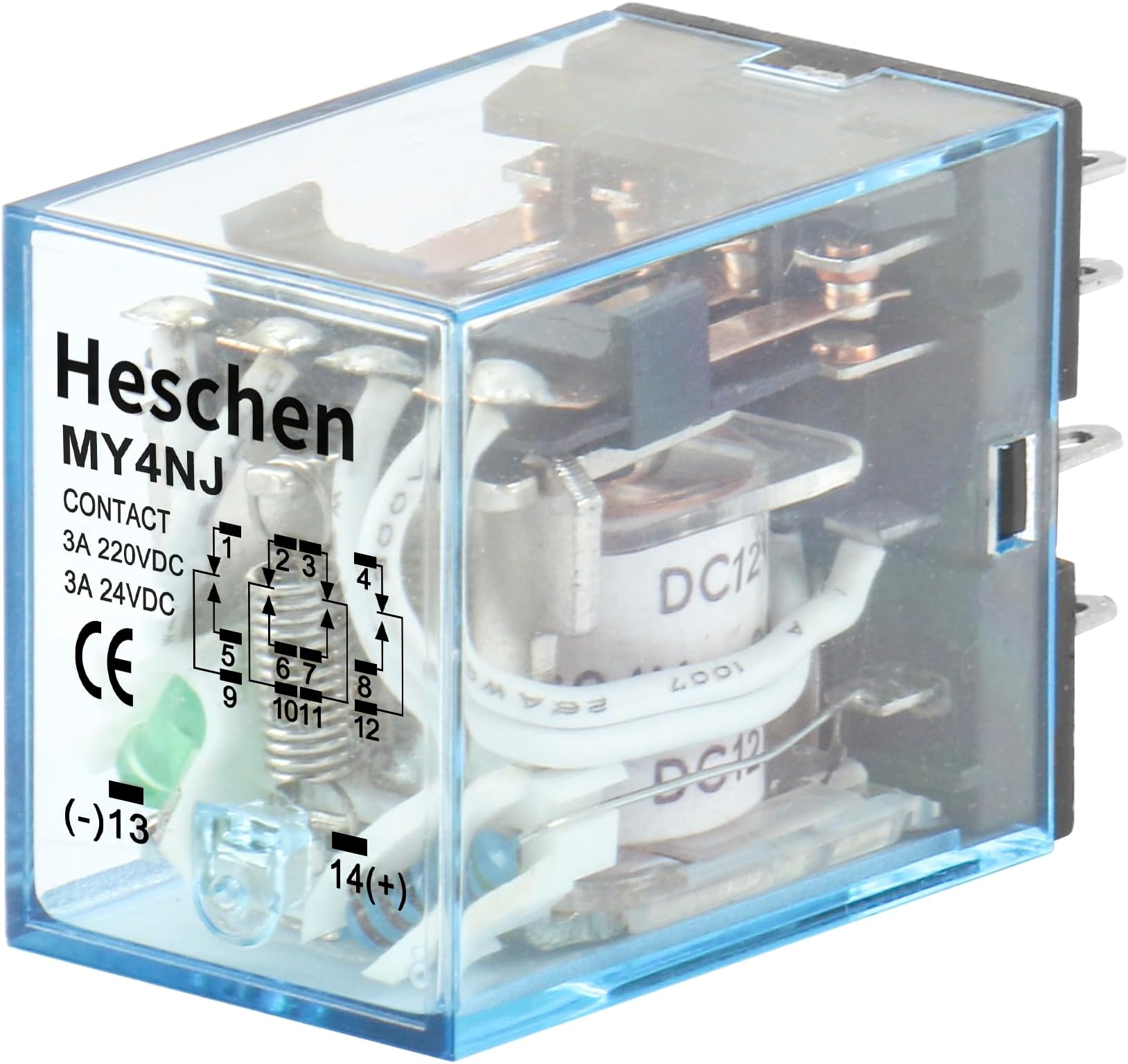 Gereral Purpose Power Relay, MY4NJ, 12VDC Coil, 3A 220VAC/24VDC, 4PDT, LED Indicator, 14 Pin Terminals